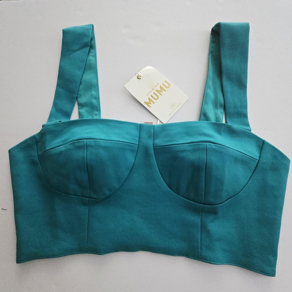 Show Me Your Mumu Sally Cropped Top Women's Large Teal Smoked Summer Side Zip